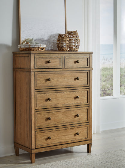 Sharlance California King Upholstered Panel Bed with Mirrored Dresser and Chest