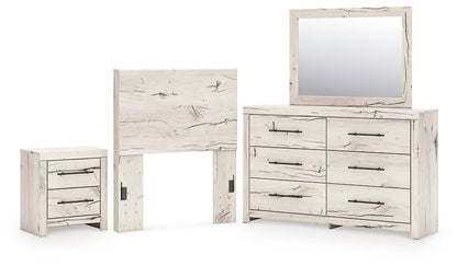 Lawroy Twin Panel Headboard with Mirrored Dresser and Nightstand