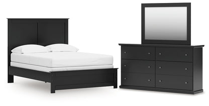Full Panel Bed with Mirrored Dresser