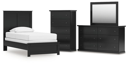Twin Panel Bed with Mirrored Dresser and Chest