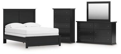 Full Panel Bed with Mirrored Dresser and Chest