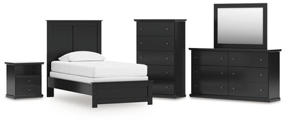 Twin Panel Bed with Mirrored Dresser, Chest and Nightstand