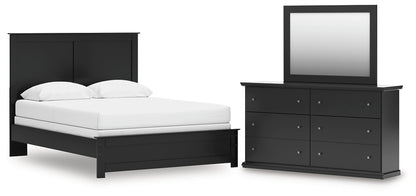 Queen Panel Bed with Mirrored Dresser
