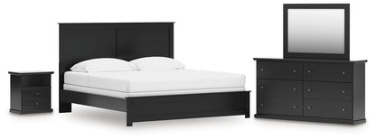 King Panel Bed with Mirrored Dresser and Nightstand