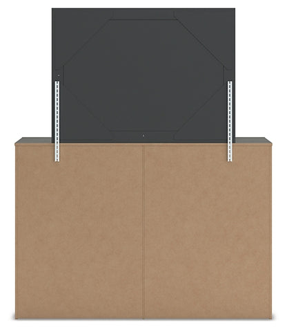 Fraluna Queen Panel Bed with Mirrored Dresser and Chest