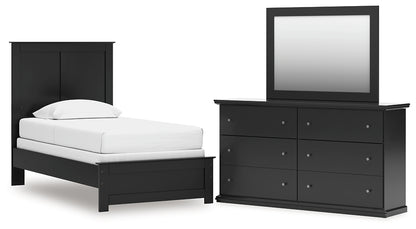 Twin Panel Bed with Mirrored Dresser