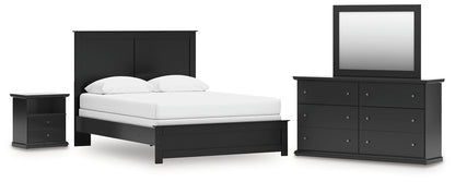 Queen Panel Bed with Mirrored Dresser and Nightstand