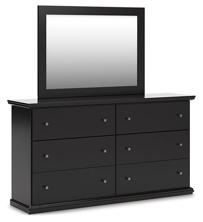 Queen Panel Bed with Mirrored Dresser and Nightstand