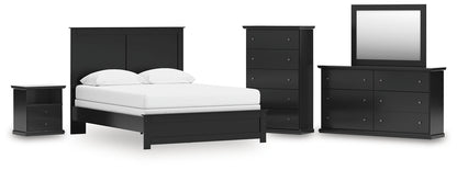 Queen Panel Bed with Mirrored Dresser, Chest and Nightstand