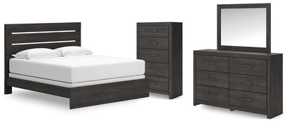 Hollivern King Panel Bed with Mirrored Dresser and Chest