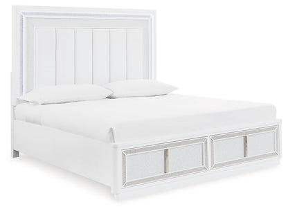 Chalanna King Upholstered Storage Bed with Mirrored Dresser and Chest