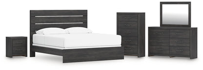 Hollivern King Panel Bed with Mirrored Dresser, Chest and Nightstand