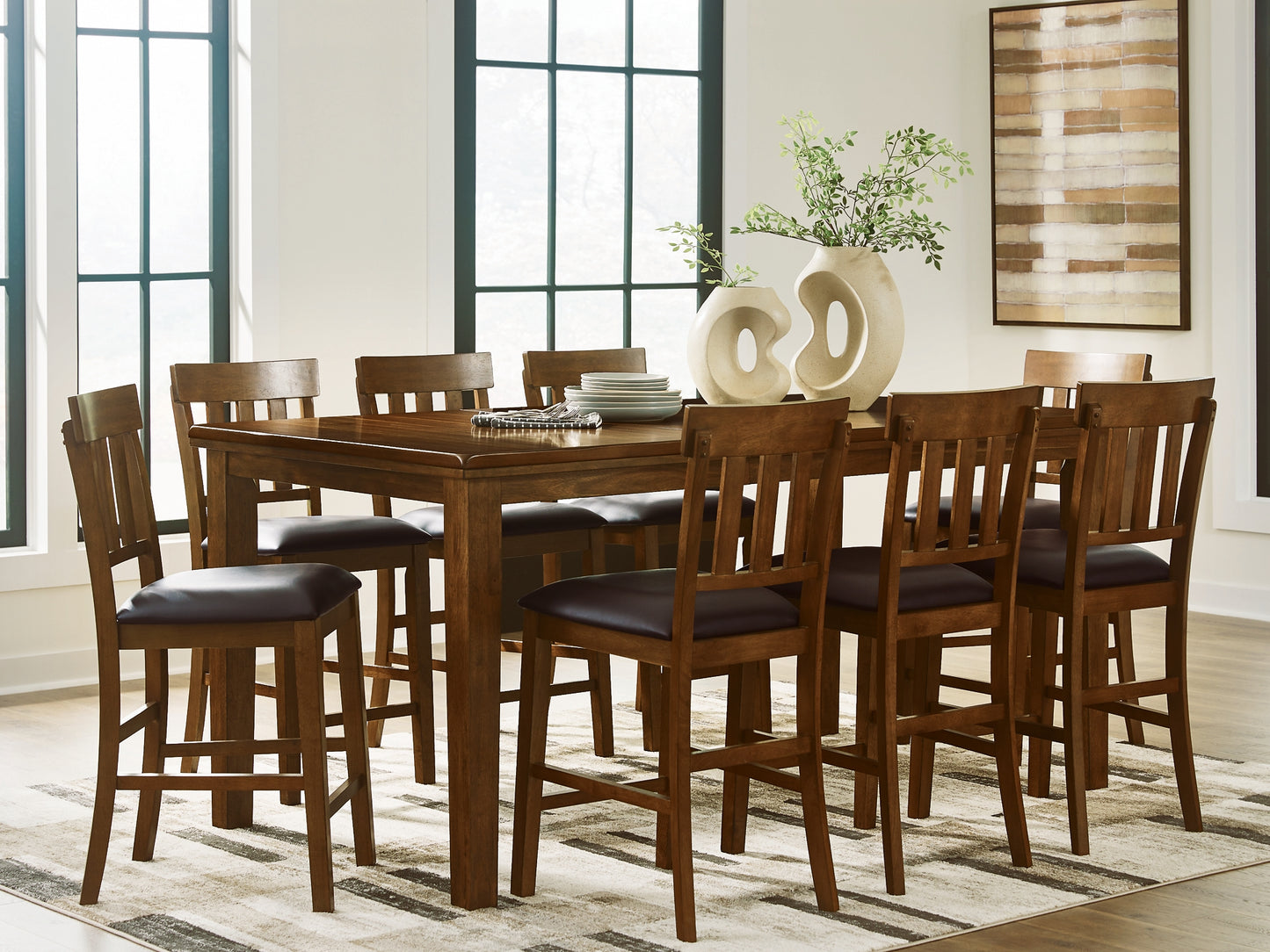 Ralene Counter Height Dining Table and 8 Barstools