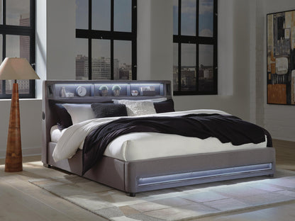 Verishaw California King Upholstered Bed with Wireless Audio