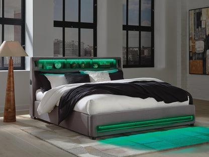 Verishaw California King Upholstered Bed with Wireless Audio