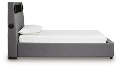 Verishaw Twin Upholstered Bed with Wireless Audio