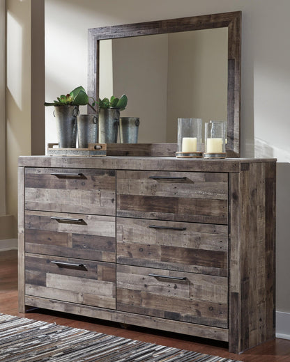 Derekson Twin Panel Headboard Bed with Mirrored Dresser, Chest and Nightstand