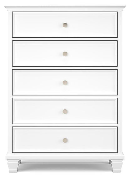 Fortman Queen Panel Bed with Mirrored Dresser, Chest and Nightstand