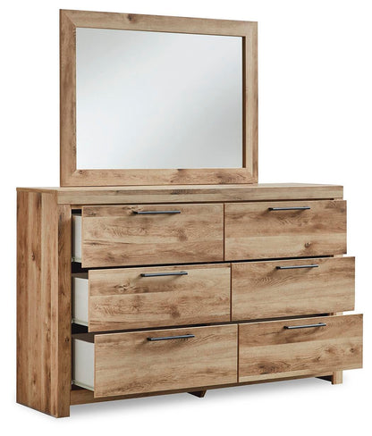 Hyanna King Panel Storage Bed with 1 Under Bed Storage Drawer, Dresser and Mirror