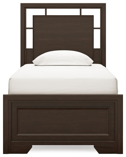 Covetown Twin Panel Bed with Mirrored Dresser and Nightstand