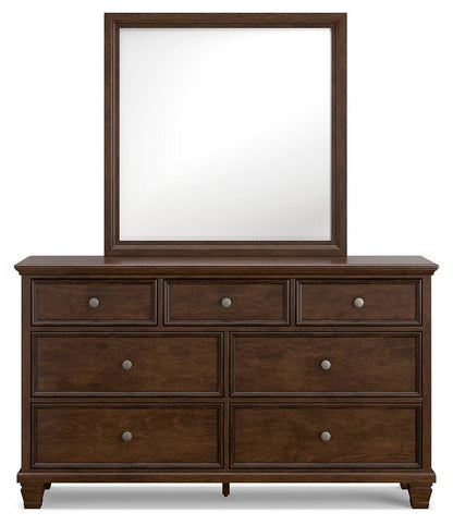 Danabrin California King Panel Bed with Mirrored Dresser, Chest and Nightstand