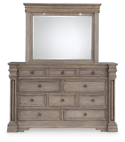 Blairhurst California King Panel Bed with Mirrored Dresser and Nightstand