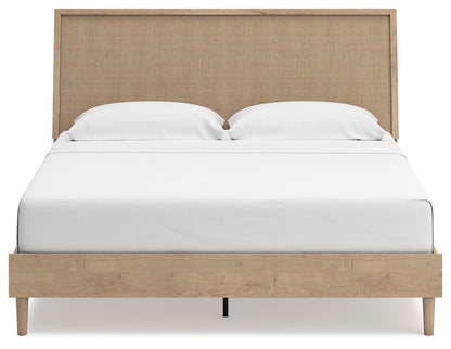 Cielden King Panel Bed with Mirrored Dresser and Nightstand