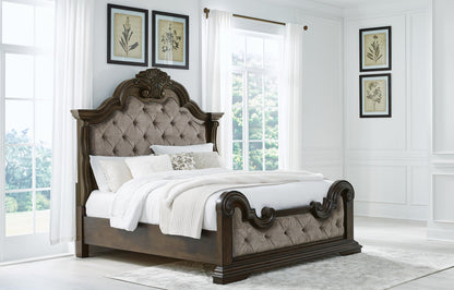 Maylee King Upholstered Bed with Mirrored Dresser