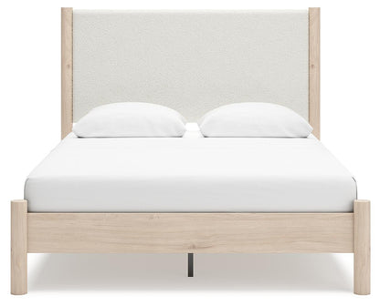 Cadmori Queen Upholstered Panel Bed with Mirrored Dresser