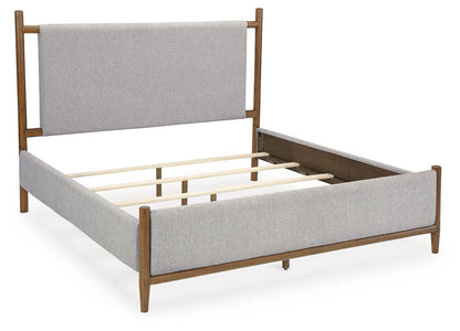 Lyncott California King Upholstered Bed with Mirrored Dresser and Nightstand