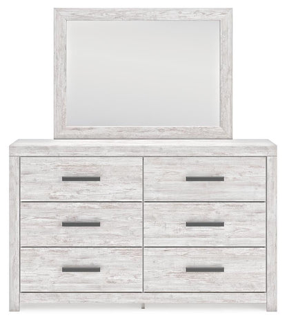 Cayboni King Panel Bed with Mirrored Dresser and Nightstand