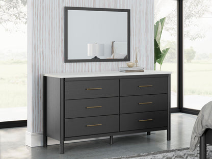 Cadmori Full Upholstered Panel Bed, Dresser and Mirror
