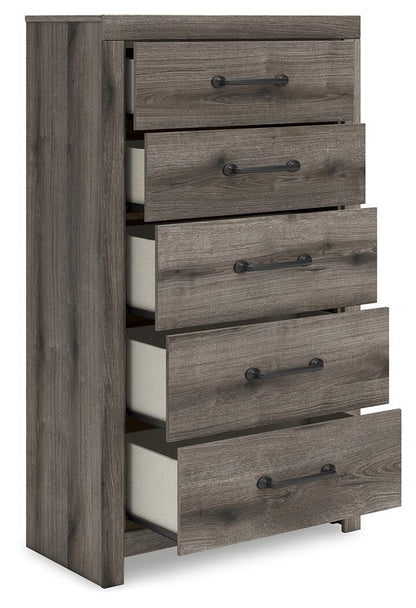 Graystorm Full Panel Bed with Storage, Dresser, Mirror, Chest and Nightstand