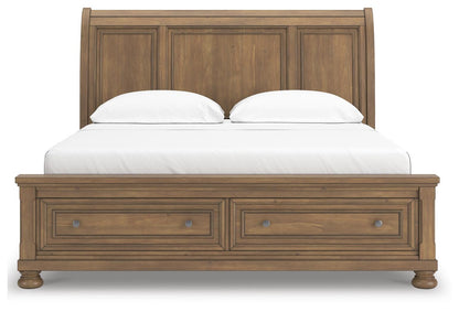 Feddinger California King Storage Sleigh Bed with Mirrored Dresser and Nightstand