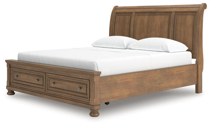 Feddinger California King Storage Sleigh Bed with Mirrored Dresser and Nightstand