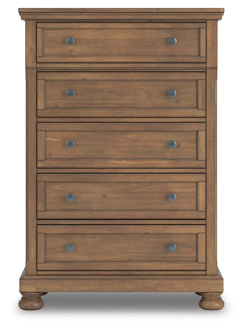 Feddinger King Storage Sleigh Bed with Mirrored Dresser, Chest and Nightstand