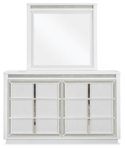 Chalanna California King Upholstered Storage Bed, Dresser, Mirror, Chest and Nightstand