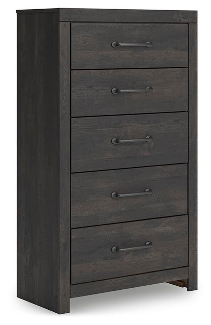Hollivern Queen Panel Bed, Dresser, Mirror, Chest and Nightstand