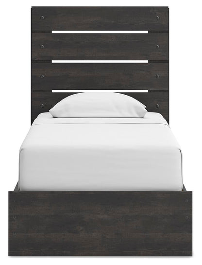 Hollivern Twin Panel Bed with Storage, Dresser, Mirror, Chest and Nightstand