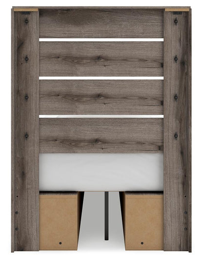 Graystorm Twin Panel Bed with Storage, Dresser and Mirror
