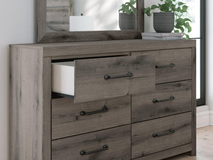 Graystorm Twin Panel Bed with Storage, Dresser and Mirror