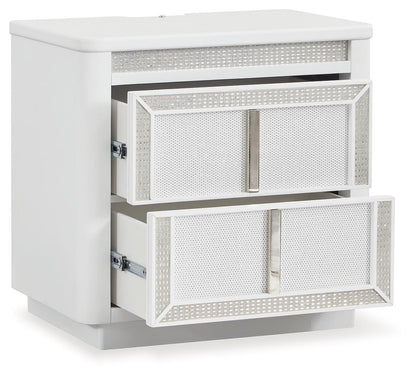 Chalanna King Upholstered Storage Bed, Dresser, Mirror and Nightstand