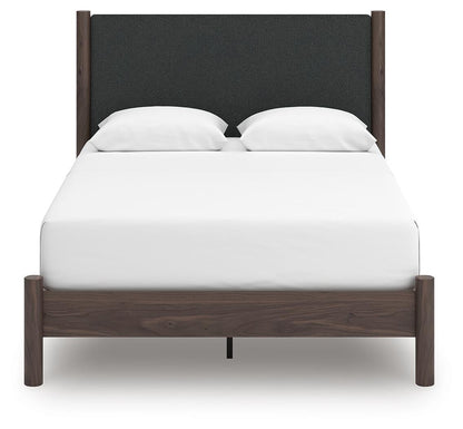 Pamytta Queen Upholstered Panel Platform Bed, Dresser, Mirror, Chest and Nightstand