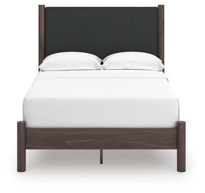 Pamytta Full Upholstered Panel Platform Bed, Dresser, Mirror, Chest and Nightstand