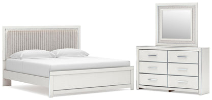 Zuraleus King Upholstered Panel Platform Bed, Dresser and Mirror