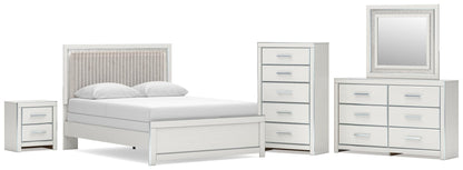 Zuraleus Queen Upholstered Panel Bed, Dresser, Mirror, Chest and Nightstand