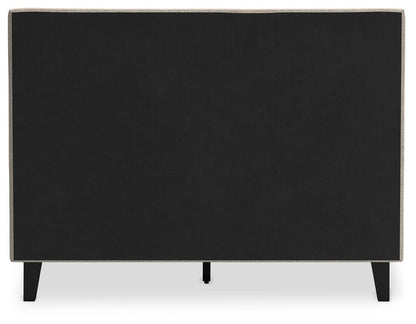 Cielden Full Upholstered Bed with Roll Slats, Dresser and Mirror