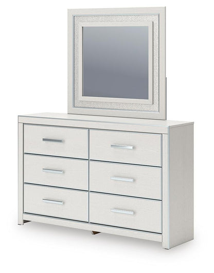 Zuraleus King Upholstered Panel Platform Storage Bed, Dresser and Mirror