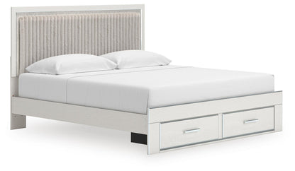 Zuraleus King Upholstered Panel Platform Storage Bed, Dresser and Mirror