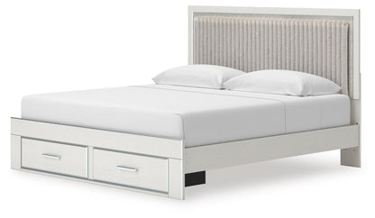 Zuraleus King Upholstered Panel Platform Storage Bed, Dresser and Mirror